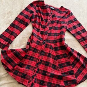 Stylish Red and Black Plaid Dress